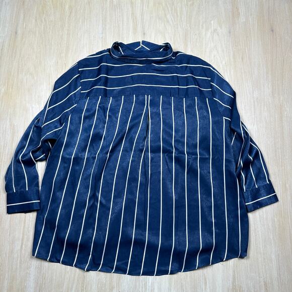 NWT Maurices Stripe Navy White Satin Button Down Satin Blouse Top Plus Size 4X - Picture 12 of 15